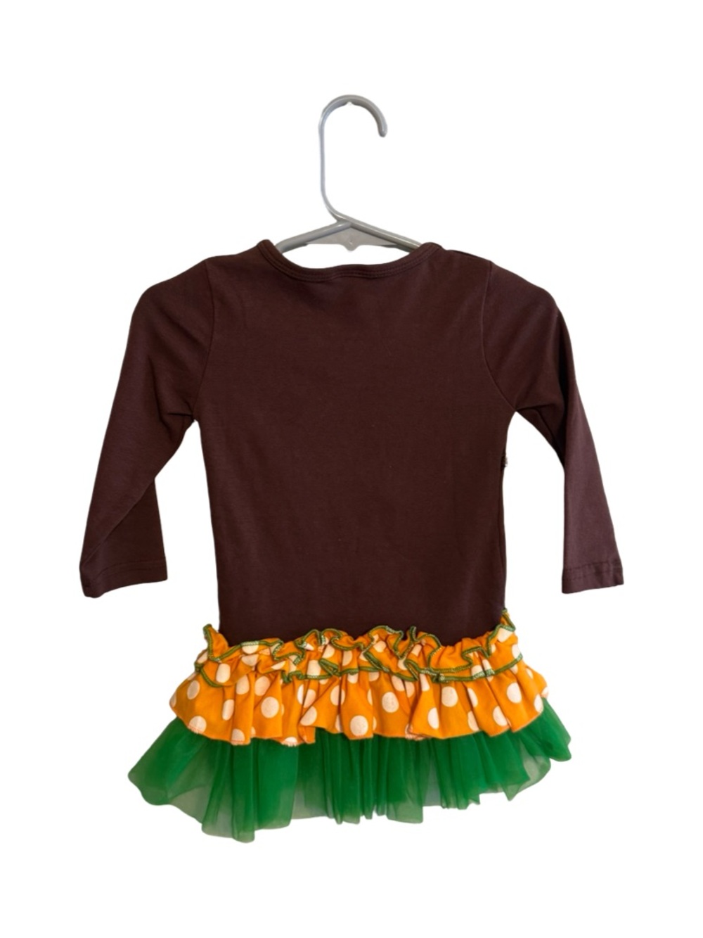 Boutique Thanksgiving Turkey Dress Top Brown Orange Applique Polka Dot XS - Picture 3 of 5
